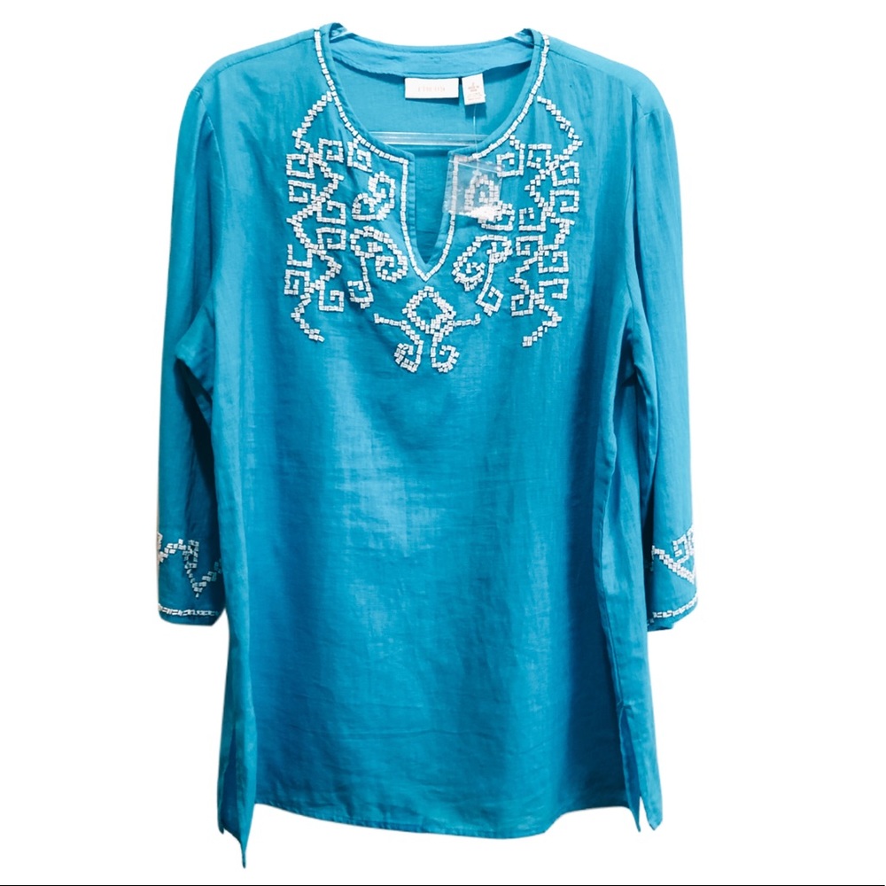 Chico’s Beaded Linen Blend Top